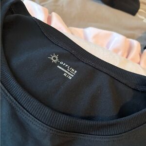 aerie Black Crewneck Tee with Subtle Neckline Logo offline